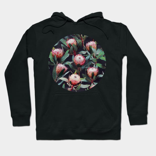 Evening Proteas - Pink on Charcoal Hoodie by micklyn
